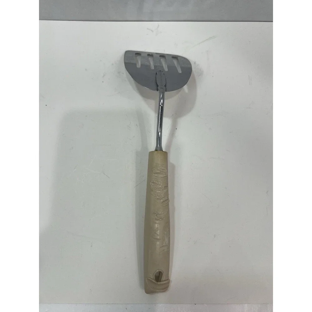 Vintage Ekco Angled Slotted Spatula Turner Beige Corncob Handle Melt Marks